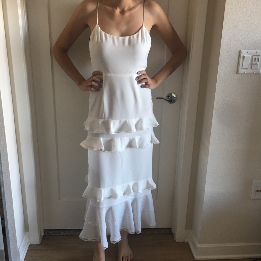 Lovers + Friends White Ruffled Dress